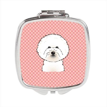 CAROLINES TREASURES Carolines Treasures BB1217SCM Checkerboard Pink Bichon Frise Compact Mirror; 2.75 x 3 x .3 In. BB1217SCM